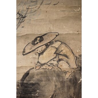 倣 高其佩 柳下牧牛 紙本掛軸　Z632 