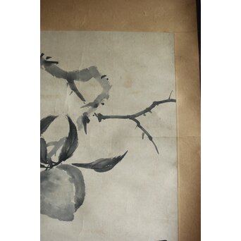 李祖韓 水墨桃図 紙本軸装　Z633 