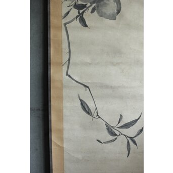 李祖韓 水墨桃図 紙本軸装　Z633 