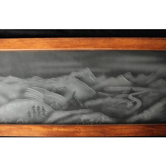 山岳 エッチングガラス 欄間　R0478 