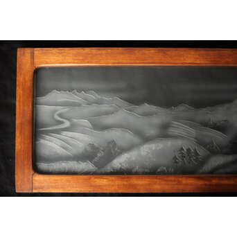 山岳 エッチングガラス 欄間　R0478 