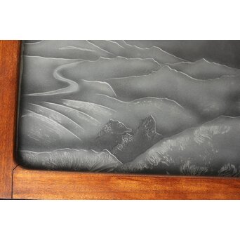 山岳 エッチングガラス 欄間　R0478 