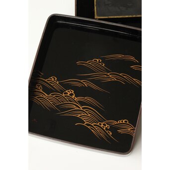 輪島塗 井波喜六斎 光琳蒔絵硯箱　Q382 