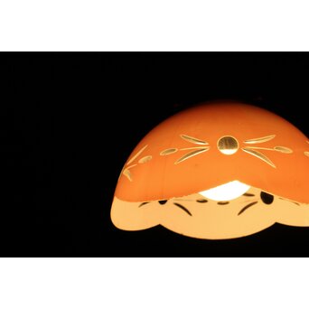 稀品 大正昭和期 金赤 桃色切子電笠 照明　A503 