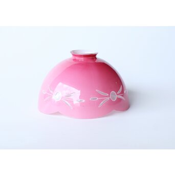 稀品 大正昭和期 金赤 桃色切子電笠 照明　A503 