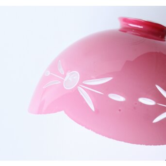 稀品 大正昭和期 金赤 桃色切子電笠 照明　A503 