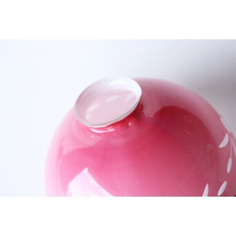 稀品 大正昭和期 金赤 桃色切子電笠 照明　A503 