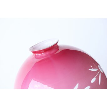 稀品 大正昭和期 金赤 桃色切子電笠 照明　A503 