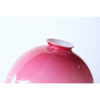 稀品 大正昭和期 金赤 桃色切子電笠 照明　A503 