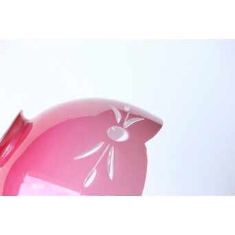 稀品 大正昭和期 金赤 桃色切子電笠 照明　A503 