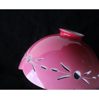 稀品 大正昭和期 金赤 桃色切子電笠 照明　A503 