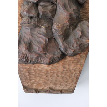 間見谷喜文 アイヌ彫刻 木彫エカシ像壁掛　X591 