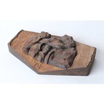 間見谷喜文 アイヌ彫刻 木彫エカシ像壁掛　X591 