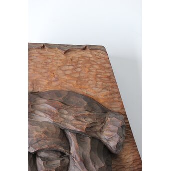 間見谷喜文 アイヌ彫刻 木彫エカシ像壁掛　X591 