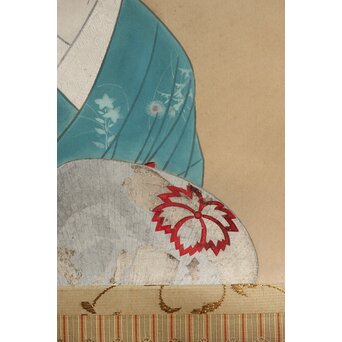 合掌描 中村貞以 舞子美人画 絹本軸装　Z634 