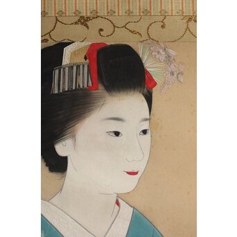 合掌描 中村貞以 舞子美人画 絹本軸装　Z634 