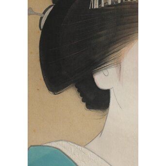 合掌描 中村貞以 舞子美人画 絹本軸装　Z634 