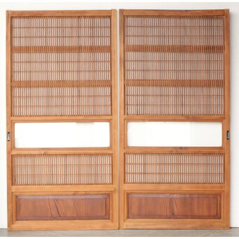 障子枠付 腰板欅 格子戸 4枚1組　L1166 AB　表