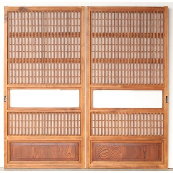 障子枠付 腰板欅 格子戸 4枚1組　L1166 CD　表