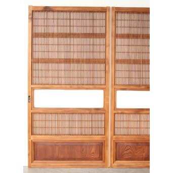 障子枠付 腰板欅 格子戸 4枚1組　L1166 