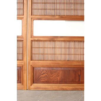 障子枠付 腰板欅 格子戸 4枚1組　L1166 