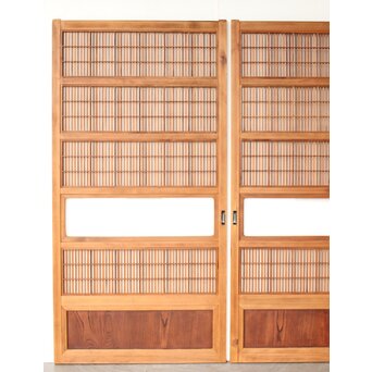 障子枠付 腰板欅 格子戸 4枚1組　L1166 