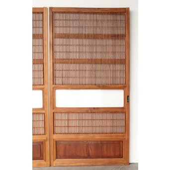 障子枠付 腰板欅 格子戸 4枚1組　L1166 