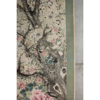 倣 田能村直入 花図 掛軸　Z638 