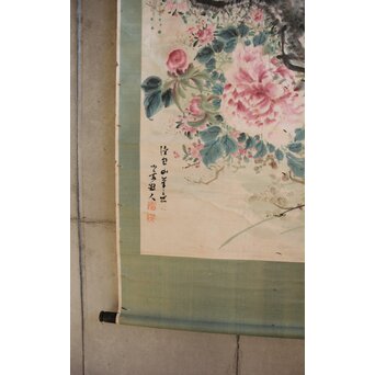 倣 田能村直入 花図 掛軸　Z638 