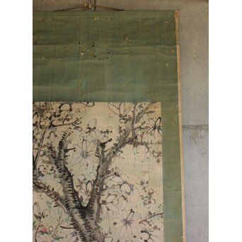 倣 田能村直入 花図 掛軸　Z638 