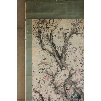 倣 田能村直入 花図 掛軸　Z638 