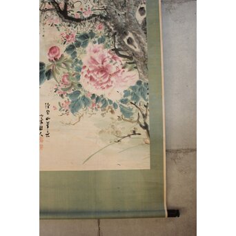 倣 田能村直入 花図 掛軸　Z638 