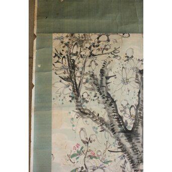 倣 田能村直入 花図 掛軸　Z638 