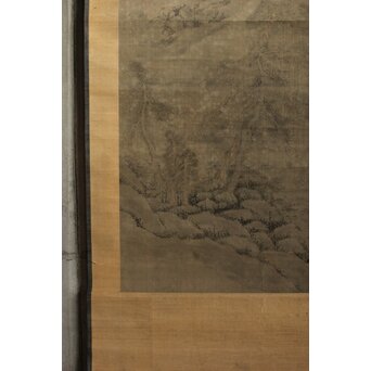 清人画家 費晴湖 山水 絹本掛軸　Z641 