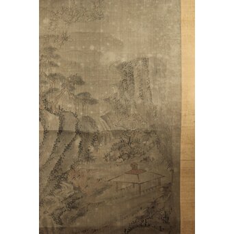 清人画家 費晴湖 山水 絹本掛軸　Z641 