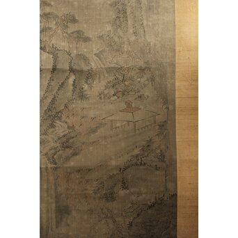 清人画家 費晴湖 山水 絹本掛軸　Z641 