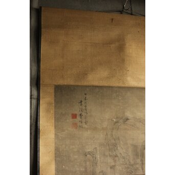 清人画家 費晴湖 山水 絹本掛軸　Z641 