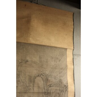 清人画家 費晴湖 山水 絹本掛軸　Z641 