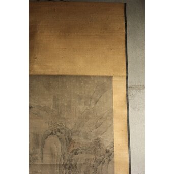 清人画家 費晴湖 山水 絹本掛軸　Z641 