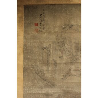 清人画家 費晴湖 山水 絹本掛軸　Z641 