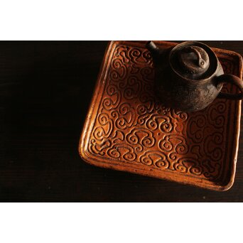 常滑焼 森下長蔵/朋親 屈輪文角皿 瓶座　P550