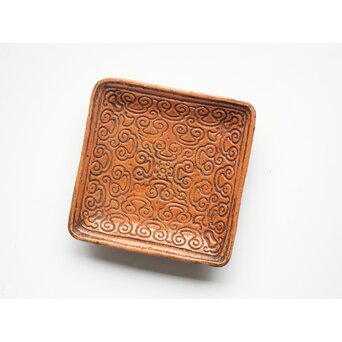 常滑焼 森下長蔵/朋親 屈輪文角皿 瓶座　P550 