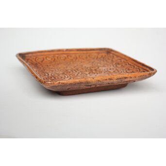 常滑焼 森下長蔵/朋親 屈輪文角皿 瓶座　P550 