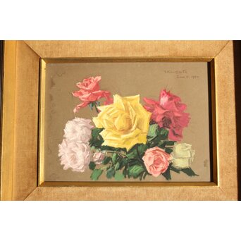 木下孝則「薔薇」パステル画 額装　Z643 