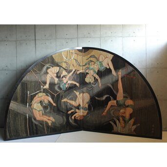 湖華銘 キャバレー/サーカス図 織物/刺繍 大屏風　U379