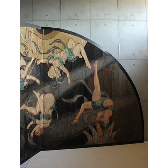 湖華銘 キャバレー/サーカス図 織物/刺繍 大屏風　U379 