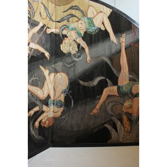 湖華銘 キャバレー/サーカス図 織物/刺繍 大屏風　U379 