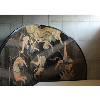 湖華銘 キャバレー/サーカス図 織物/刺繍 大屏風　U379 