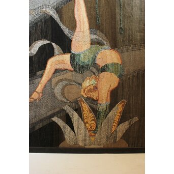 湖華銘 キャバレー/サーカス図 織物/刺繍 大屏風　U379 