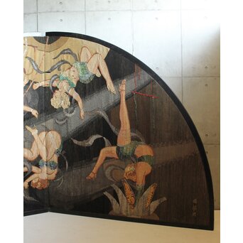 湖華銘 キャバレー/サーカス図 織物/刺繍 大屏風　U379 